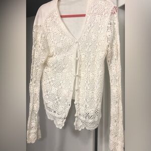Vintage Crochet Cardigan Sweater Shirt Size XL